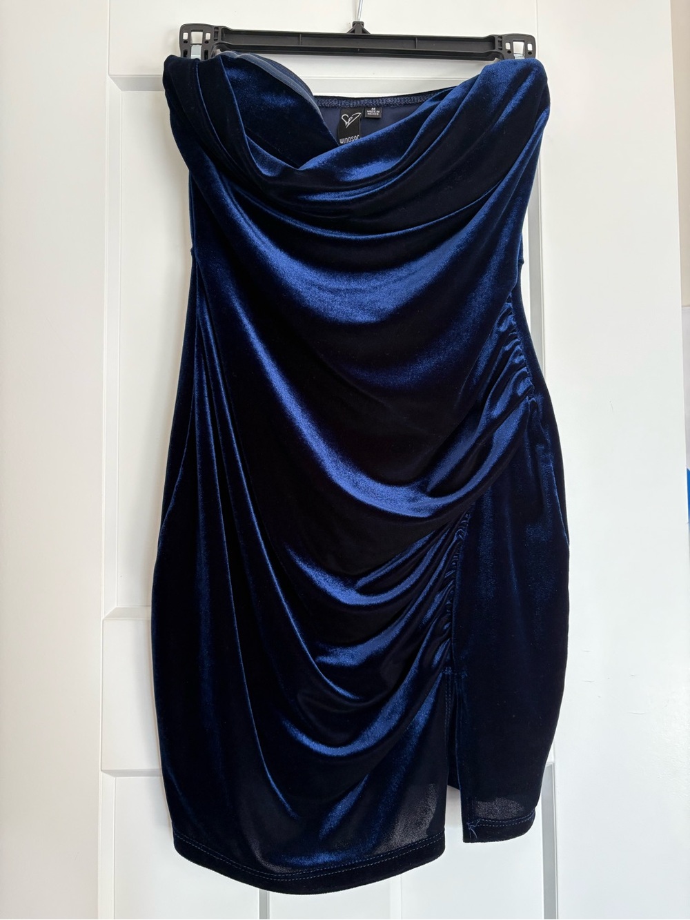 Windsor Strapless Navy Velvet Draped Cocktail Dress